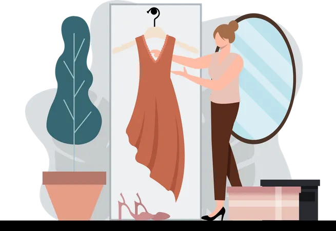 Femme présentant une robe de mode  Illustration