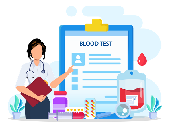 Femme présentant un rapport de test sanguin  Illustration