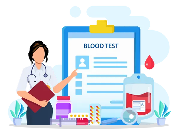 Femme présentant un rapport de test sanguin  Illustration