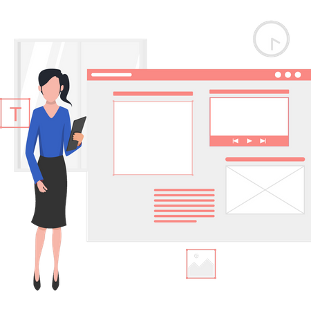 Femme présentant la conception ui ux  Illustration