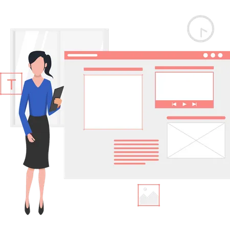 Femme présentant la conception ui ux  Illustration