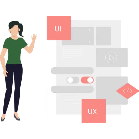 Femme présentant la conception ui ux  Illustration