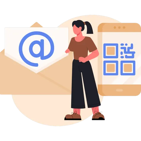 Femme présentant un code-barres mobile  Illustration