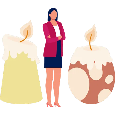 Femme présentant une bougie tombante  Illustration