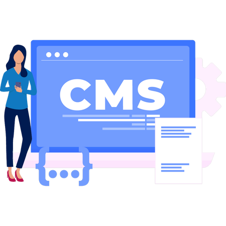 Femme présentant une page Web avec un système CMS  Illustration