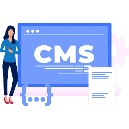 Femme présentant une page Web avec un système CMS  Illustration