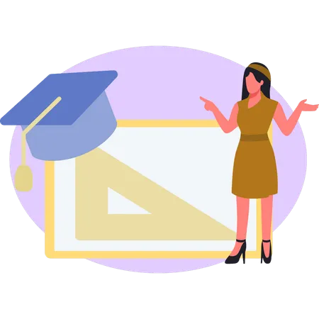 Une femme présente sa remise de diplôme en ligne  Illustration