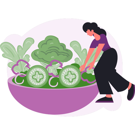 Femme présentant une salade verte  Illustration