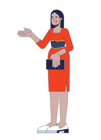 Femme présentatrice en robe élégante  Illustration