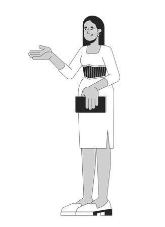 Femme présentatrice en robe élégante  Illustration