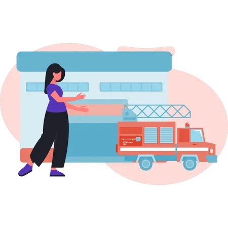 Une femme présente une ambulance  Illustration