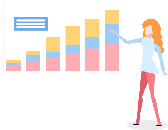 Une femme présente la croissance financière sur des graphiques analytiques  Illustration