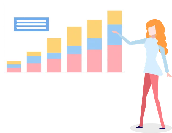 Une femme présente la croissance financière sur des graphiques analytiques  Illustration