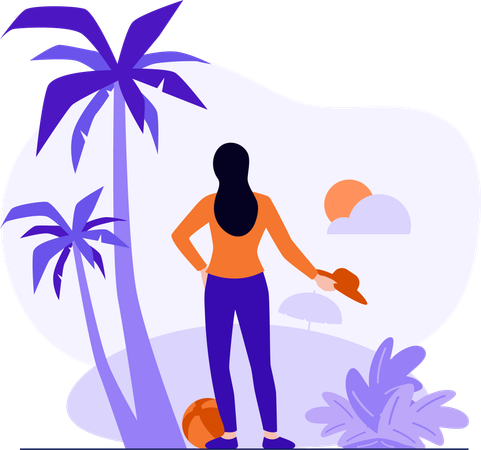 Une femme profite de la plage  Illustration