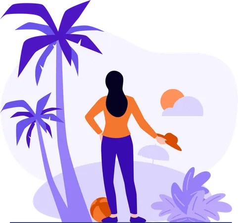 Une femme profite de la plage  Illustration