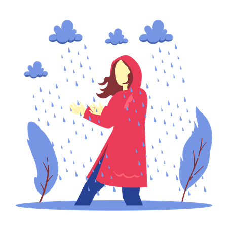 Femme profitant de la pluie  Illustration