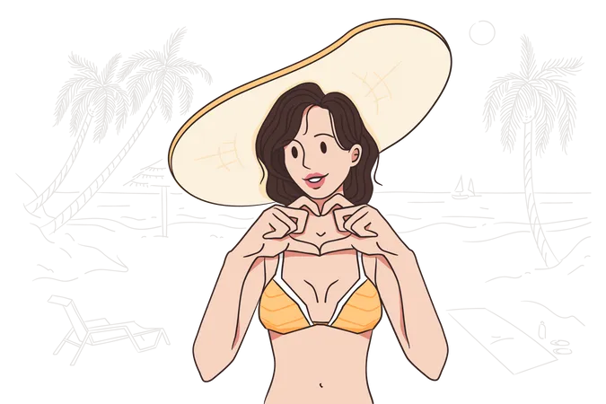 Femme appréciant l'été à la plage  Illustration