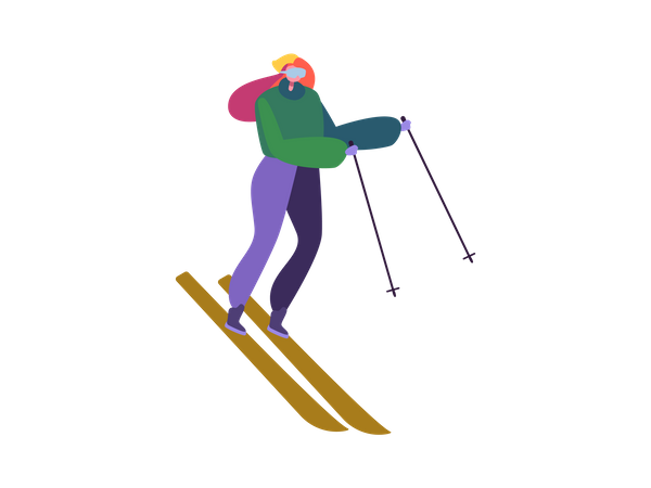 Femme appréciant la balade à ski  Illustration