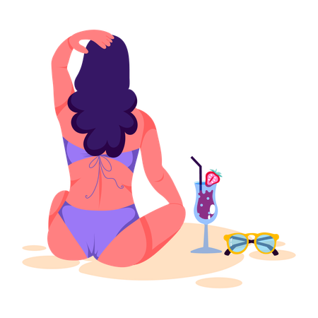 Une femme profite de ses vacances à la plage  Illustration