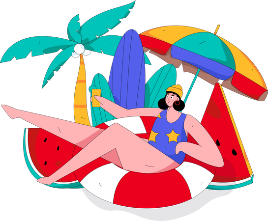 Femme appréciant les vacances d'été  Illustration