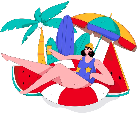 Femme appréciant les vacances d'été  Illustration