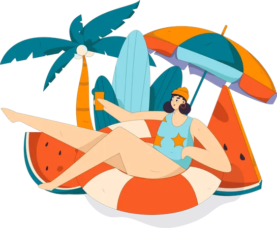 Femme appréciant les vacances d'été  Illustration