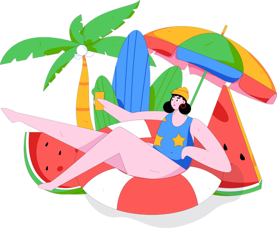 Femme appréciant les vacances d'été  Illustration