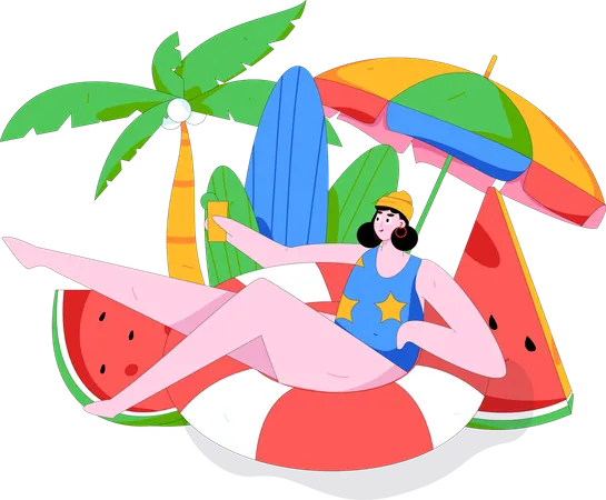 Femme appréciant les vacances d'été  Illustration