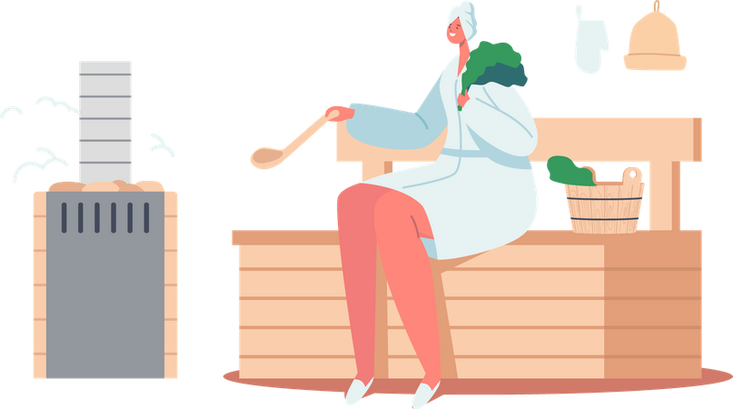 Femme appréciant le sauna  Illustration