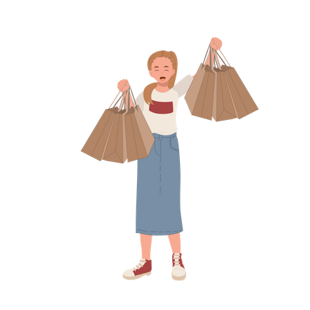 Femme appréciant le shopping  Illustration