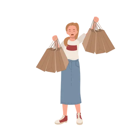 Femme appréciant le shopping  Illustration