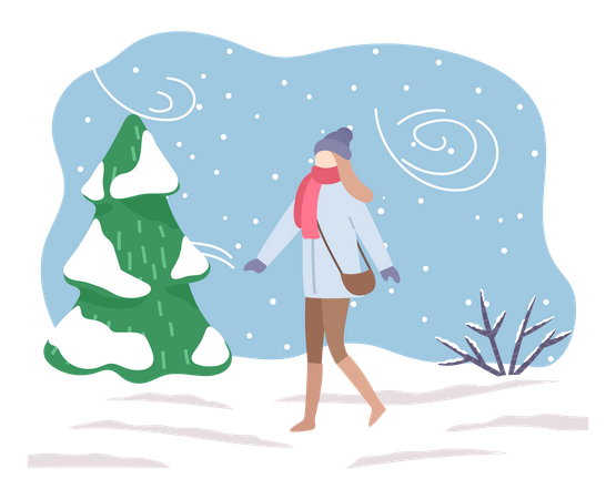 Femme appréciant la saison d'hiver  Illustration