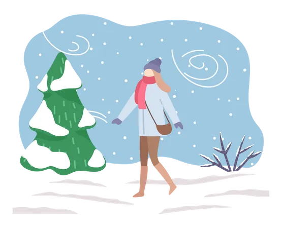 Femme appréciant la saison d'hiver  Illustration