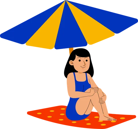 Femme bénéficiant d'un tapis à la plage  Illustration