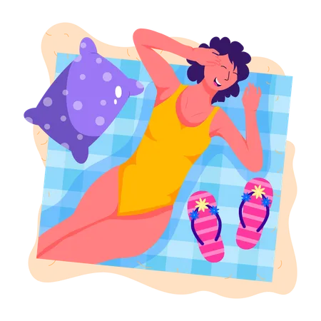 Une femme profite d'un bain de soleil  Illustration