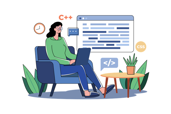 Femme programmant sur un ordinateur portable  Illustration
