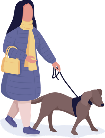 Femme qui marche avec un chien  Illustration