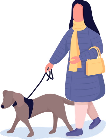 Femme qui marche avec un chien  Illustration