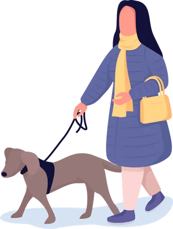 Femme qui marche avec un chien  Illustration