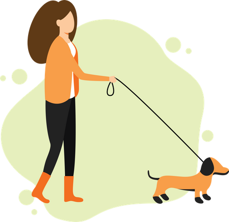 Femme qui marche avec un chien  Illustration