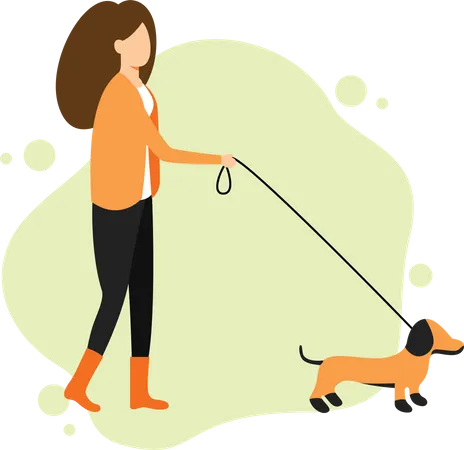 Femme qui marche avec un chien  Illustration