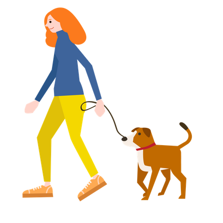 Femme qui marche avec un chien  Illustration