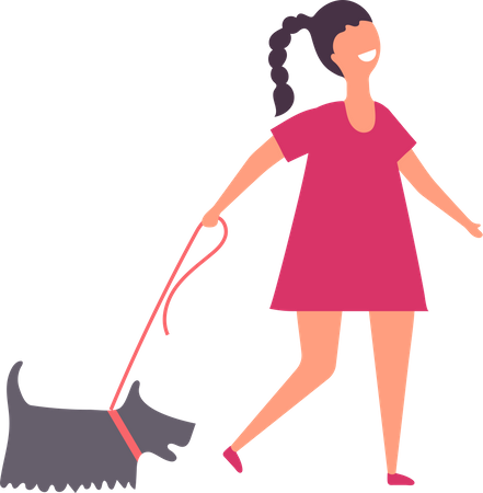 Femme qui marche avec un chien  Illustration