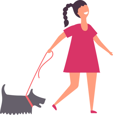 Femme qui marche avec un chien  Illustration