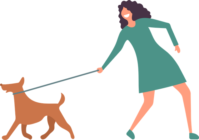 Femme qui marche avec un chien  Illustration