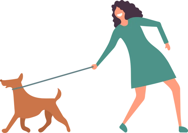 Femme qui marche avec un chien  Illustration