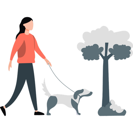 Femme marchant avec son chien  Illustration