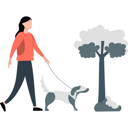 Femme marchant avec son chien  Illustration