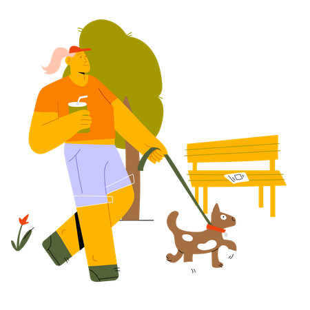 Femme marchant avec son chien  Illustration