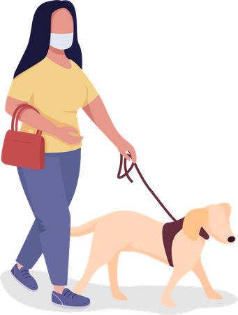 Femme marchant avec un chien pendant une pandémie  Illustration